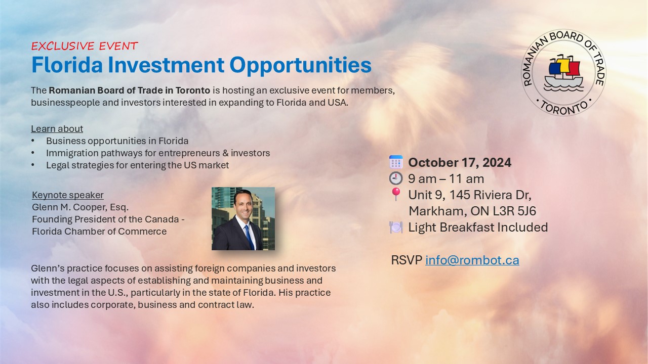 Florida Investment Opportunities - exclusive event on October 17, 2024